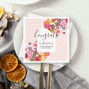 Modern Boho Pink Wildflowers Arch Graduate Party Napkin