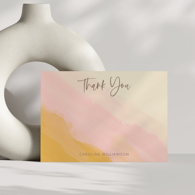 Modern Boho Pink Yellow Cute Script Bridal Shower  Thank You Card (Creator Uploaded)