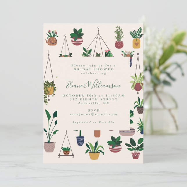 Modern Boho Plant Illustration Bridal Shower Invitation (Standing Front)