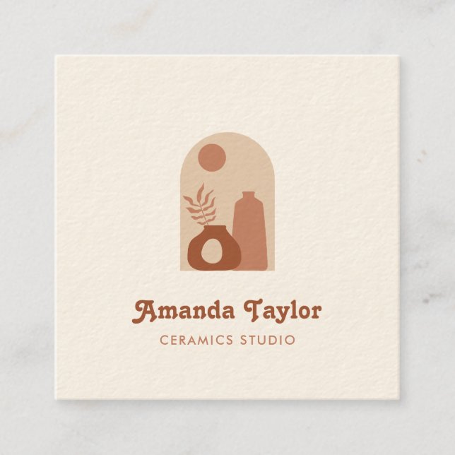 Modern Boho Pottery Terracotta Interior Design Square Business Card (Front)
