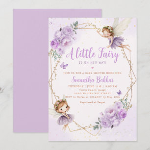 Modern Boho Purple A Little Fairy Girl Baby Shower Invitation