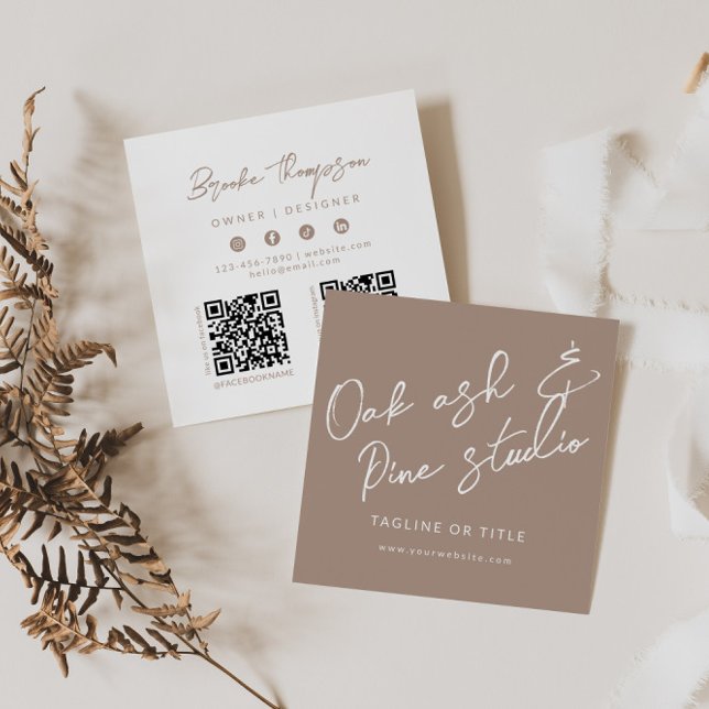 Modern Boho QR Code Business Card (Square Modern Boho Business Card with QR Codes)