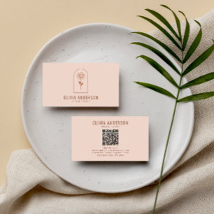 Modern Boho QR Code Terracotta Floral Unique Business Card