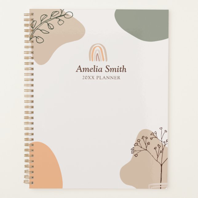 Modern Boho Rainbow Abstract Botanical Line Art Planner (Front)
