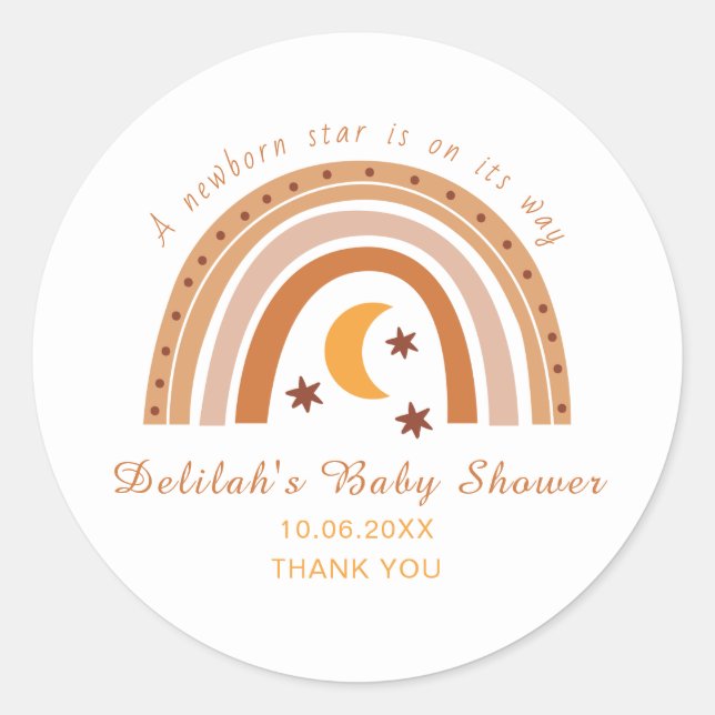 Modern Boho Rainbow Baby Shower Thank You Classic Round Sticker (Front)