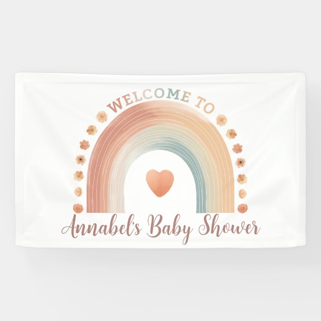 Modern Boho Rainbow Baby Shower Welcome Banner – W (Horizontal)