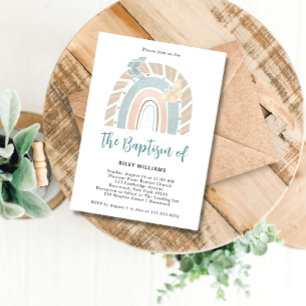 Modern Boho Rainbow Baptism Invitation