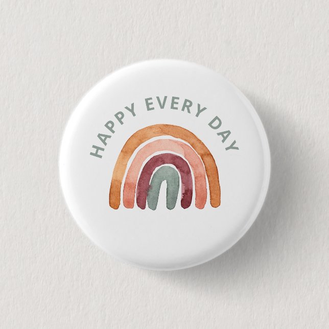 Modern Boho Rainbow -Happy Every Day-  3 Cm Round Badge (Front)