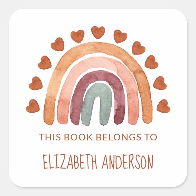  Modern Boho Rainbow Personalised School  Square Sticker (Front)