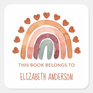 Modern Boho Rainbow Personalised School Square Sticker