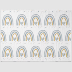 Modern BOHO Rainbow Stars Dusty Blue Mustard Boy Tissue Paper