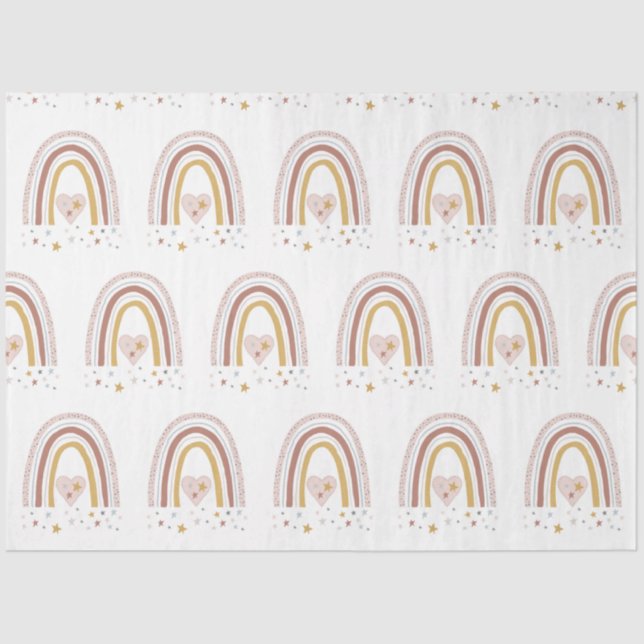Modern BOHO Rainbow Stars Dusty Pink Mustard Girl Tissue Paper (Front)