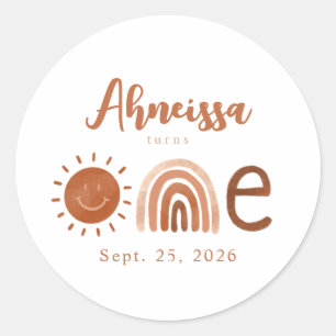 Modern Boho Rainbow Sunshine First Birthday Classic Round Sticker