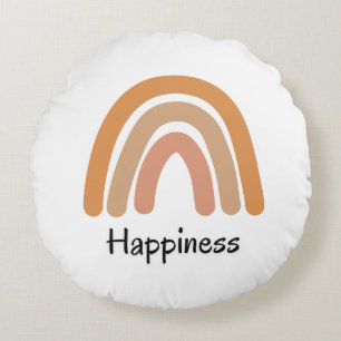 Modern boho rainbow typography round cushion