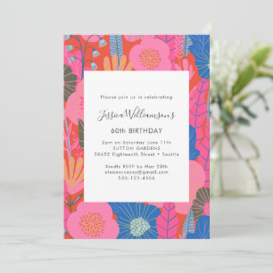 Modern Boho Red Floral 60th Birthday Party Invitation