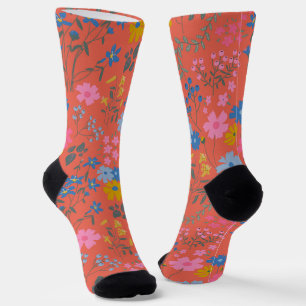 Modern Boho Red Floral Botanical Socks