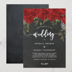 modern boho red floral wedding invitation
