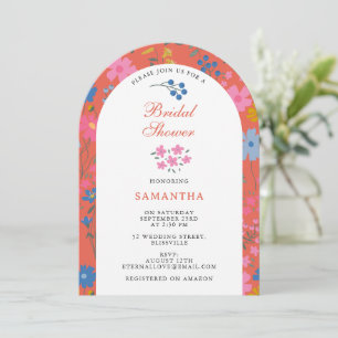Modern Boho Red Floral Wildflowers Bridal Shower Invitation