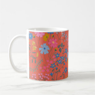 Modern Boho Red Floral Wildflowers Coffee Mug