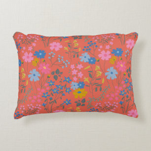 Modern Boho Red Floral Wildflowers Decorative Cushion