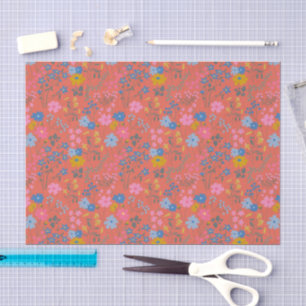 Modern Boho Red Floral Wildflowers Tissue Paper