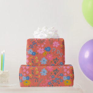 Modern Boho Red Floral Wildflowers Wrapping Paper