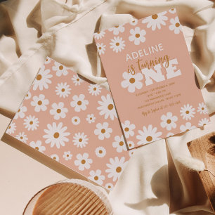 Modern Boho Retro Daisy One Birthday Party Invitation