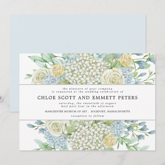 Modern Boho Rose Hydrangea Floral Wedding Invitation (Front/Back)