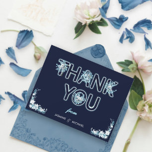 Modern Boho Rustic Navy & Light Blue Floral Cute Thank You Card