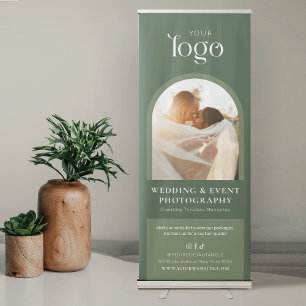 Modern Boho Sage Green Business Logo Photographer Retractable Banner
