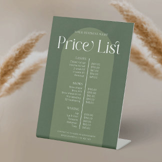 Modern Boho Sage Green Hair Nails Salon Price List Pedestal Sign
