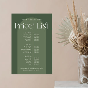 Modern Boho Sage Green Hair Nails Salon Price List Poster