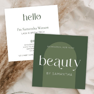 Modern Boho Sage Green Lash Brows Beautician Square Business Card