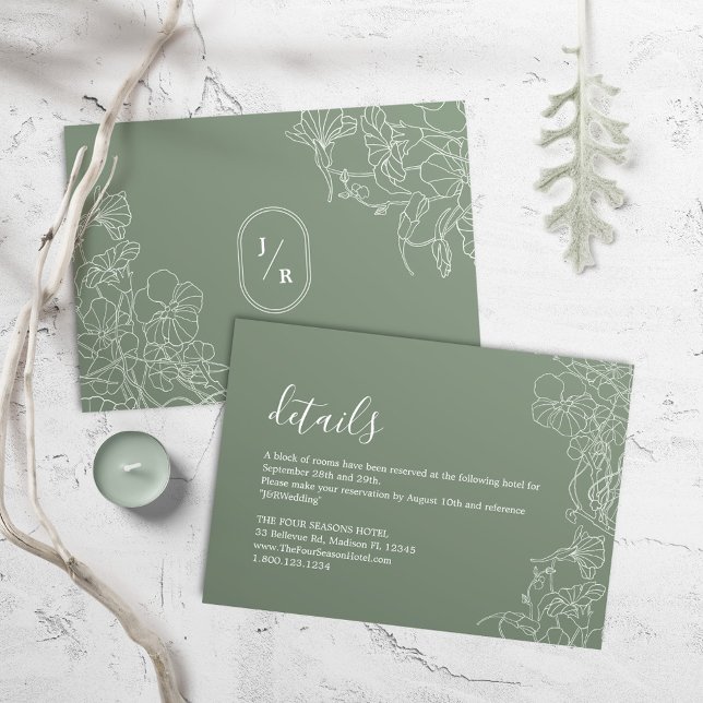Modern Boho Sage Green Wedding Details Enclosure Card (Creator Uploaded)