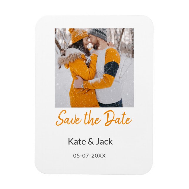 Modern boho save the date add QR name date orange  Magnet (Vertical)
