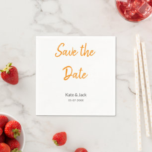 Modern boho save the date add QR name date orange Napkin