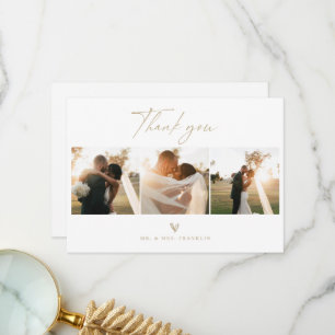 Modern Boho Script Wedding Photo Thank You Card