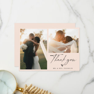 Modern Boho Script Wedding Photo Thank You Card