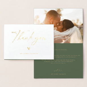 Modern Boho Script Wedding Photo Thank You Foil Ca Card