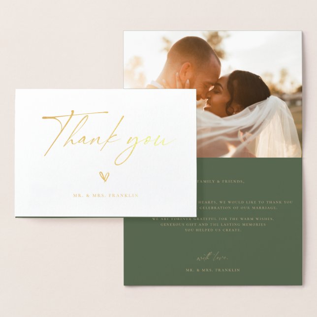 Modern Boho Script Wedding Photo Thank You Foil Ca Card (Display)