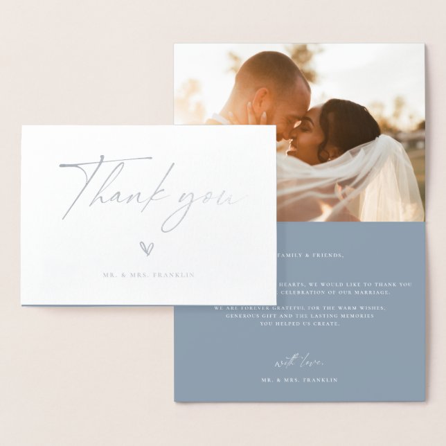 Modern Boho Script Wedding Photo Thank You Foil Card (Display)
