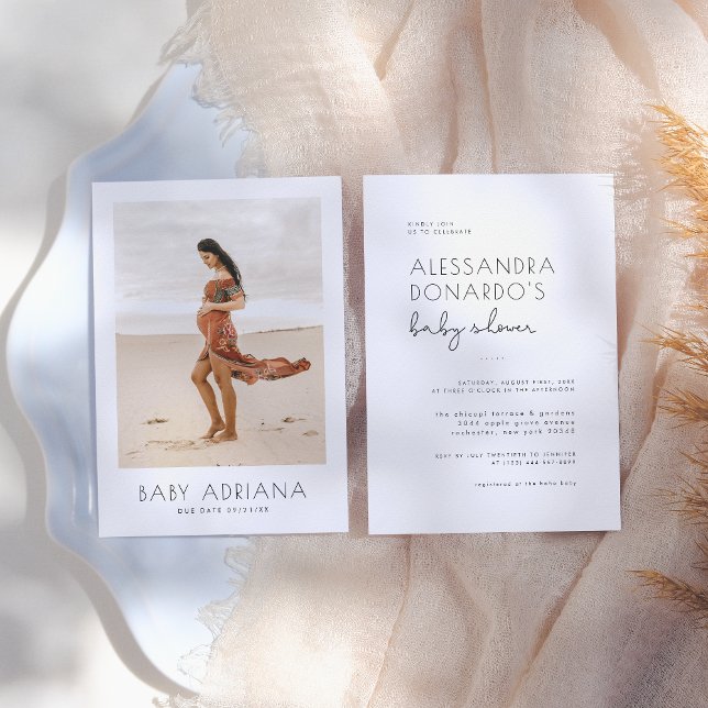 Modern Boho Style Simple Elegant Photo Baby Shower Invitation (Creator Uploaded)