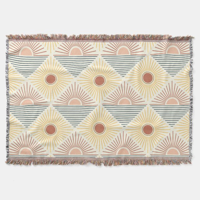 Modern Boho Sun Cotton Fringe Throw Blanket (Front)