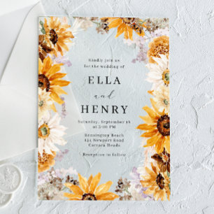 Modern Boho Sunflower Frame Wedding Acrylic Invitations