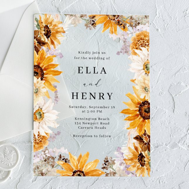 Modern Boho Sunflower Frame Wedding Acrylic Invitations (Creator Uploaded)
