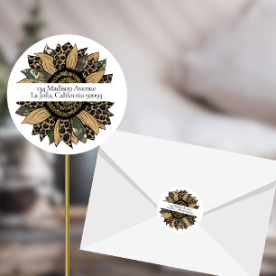 Modern Boho Sunflower Round Return Address Label