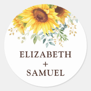 Modern Boho Sunflower Summer Garden Wedding Classic Round Sticker