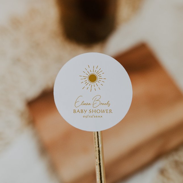 Modern Boho Sunshine Baby Shower Thank You Classic Round Sticker (Creator Uploaded)