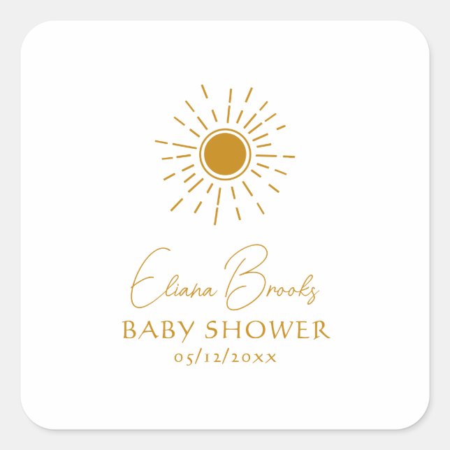 Modern Boho Sunshine Baby Shower Thank You Square Sticker (Front)