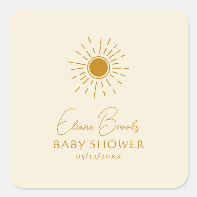 Modern Boho Sunshine | Beige Baby Shower Thank You Square Sticker (Front)